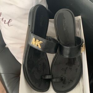 Michael Kors Black Slides with Gold MK Accent